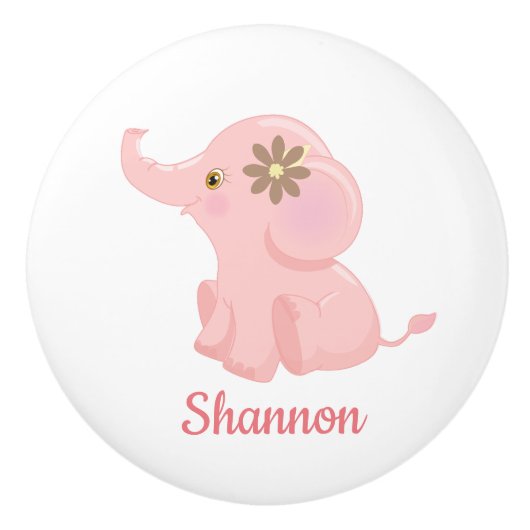 Gepersonaliseerde Roze Oerwoud Dier Olifant Kweker Keramische Knop (Voorkant)