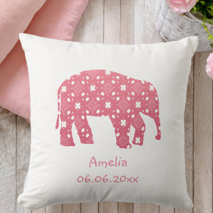 Gepersonaliseerde roze olifant Baby Kussen