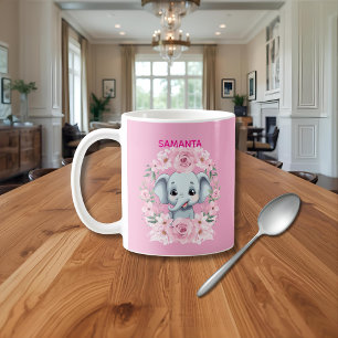 Gepersonaliseerde Roze Olifant Beker voor Meisjes Koffiemok