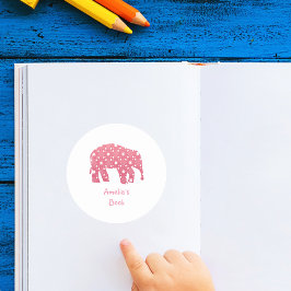 Gepersonaliseerde roze olifant boek Bord Ronde Sticker