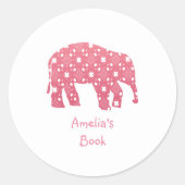 Gepersonaliseerde roze olifant boek Bord Ronde Sticker (Voorkant)