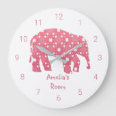 Gepersonaliseerde roze olifant slaapkamer grote klok (Voorkant)