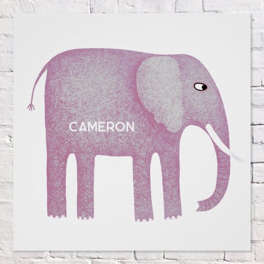 Gepersonaliseerde roze olifant Waterverf Perfect Poster