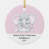 Gepersonaliseerde roze olifantenbaby's, eerste Ker Keramisch Ornament (Voorkant)
