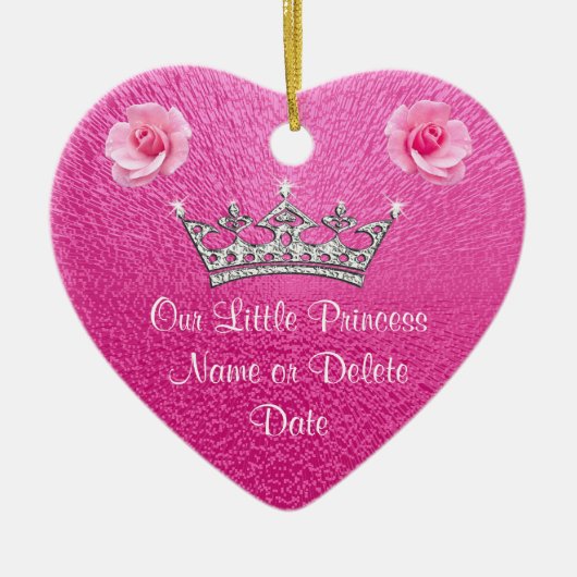 Gepersonaliseerde roze onze kleine prinses siervoo keramisch ornament (Voorkant)