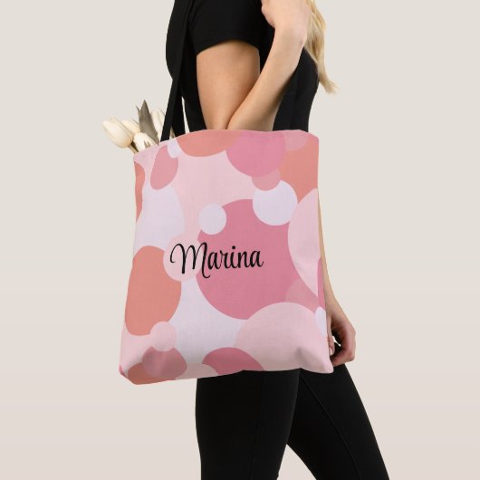 Gepersonaliseerde roze-oranje moleculen tote bag (Dichtbij)
