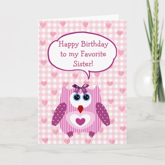 Gepersonaliseerde roze orwl Happy Birthday Card Zu Kaart (Voorkant)