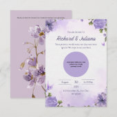 Gepersonaliseerde Roze & Paarse Bloemen Fotobruilo Kaart (Voorkant / Achterkant)