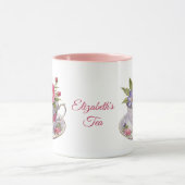 Gepersonaliseerde Roze Paarse Bloemen Tea Cup Mok (Midden)