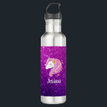Gepersonaliseerde roze Paarse glitter eenhoorn gez Waterfles<br><div class="desc">Een schattig roze en paarse faux glitter eenhoorn gezicht siert deze waterfles. Leuk voor een meisje. Maakt een geweldig verjaardagsfeestje cadeau. Personaliseer het met haar naam. Ontworpen voor u door Blackberry Boulevard.</div>