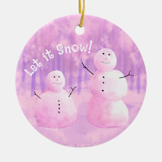 Gepersonaliseerde Roze Paarse Sneeuwman Keramisch Ornament (Voorkant)