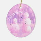 Gepersonaliseerde Roze Paarse Sneeuwman Keramisch Ornament (Links)