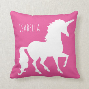 Gepersonaliseerde roze Paarse Unicorn Silhouette G Kussen