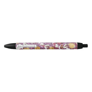 Gepersonaliseerde roze paarse vlinderpen zwarte inkt pen