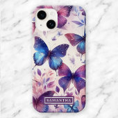 Gepersonaliseerde roze Paarse Waterverf vlinder Case-Mate iPhone Case