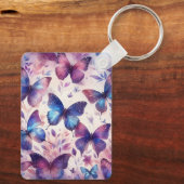 Gepersonaliseerde roze Paarse Waterverf vlinder Sleutelhanger (Achterkant)