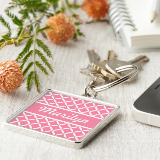 Gepersonaliseerde Roze Patroon Sleutelhanger (Zijkant)