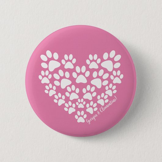 Gepersonaliseerde roze paw print ronde button 5,7 cm (Voorkant)