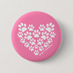 Gepersonaliseerde roze paw print ronde button 5,7 cm