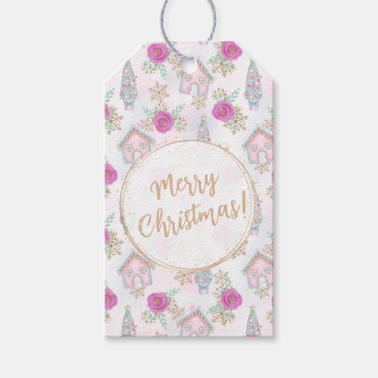 Gepersonaliseerde roze peperkoek Kerstmis Cadeaulabel (Voorkant)