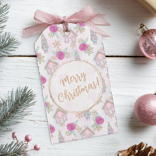 Gepersonaliseerde roze peperkoek Kerstmis Cadeaulabel