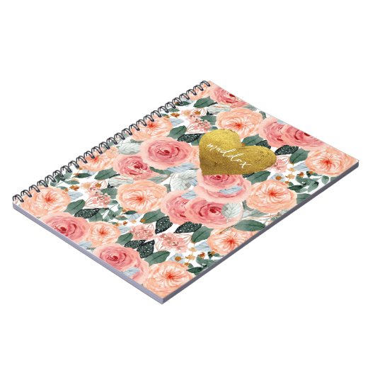 Gepersonaliseerde roze & perzik Bloemen Notitieboek (Linkerzijde)