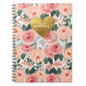 Gepersonaliseerde roze & perzik Bloemen Notitieboek (Voorkant)