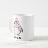 Gepersonaliseerde Roze Pet Pinguïn Custom Name Koffiemok (Voorkant links)