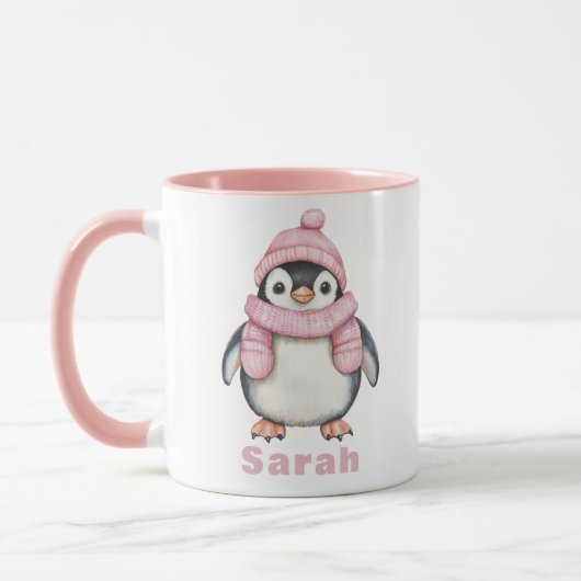 Gepersonaliseerde Roze Pet Pinguïn Custom Name Mok (Links)