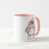 Gepersonaliseerde Roze Pet Pinguïn Custom Name Mok (Voorkant rechts)