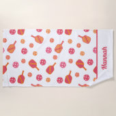 Gepersonaliseerde roze pickleball strandlaken (Voorkant)