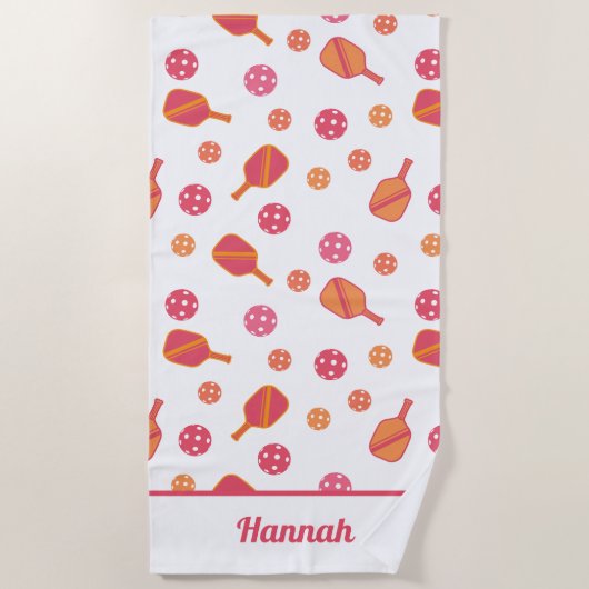 Gepersonaliseerde roze pickleball strandlaken (Voorkant)