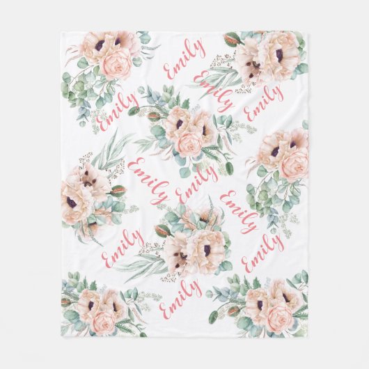 Gepersonaliseerde roze pioenen fleece deken (Voorkant)