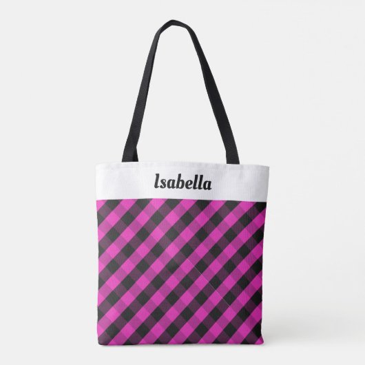 Gepersonaliseerde Roze Plaid Buffel Check Patroon Tote Bag (Achterkant)