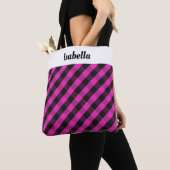 Gepersonaliseerde Roze Plaid Buffel Check Patroon Tote Bag (Dichtbij)