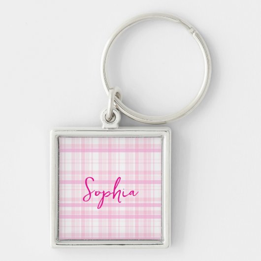 Gepersonaliseerde Roze Plaid Sleutelhanger (Voorkant)