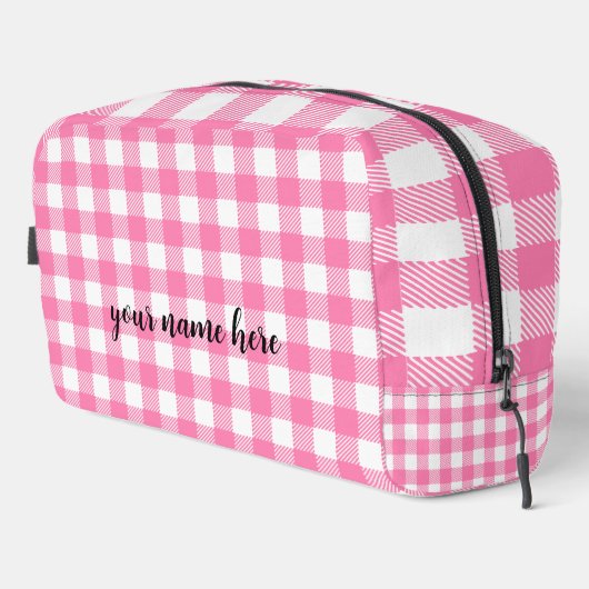 Gepersonaliseerde Roze Plaid Toilettas Toilettasje (Rechterhoek)