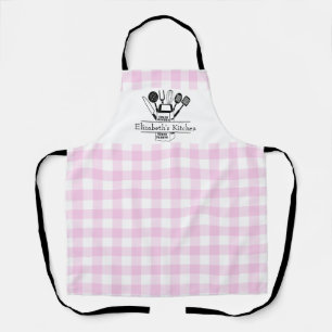 Gepersonaliseerde roze plaid vrouwen schort