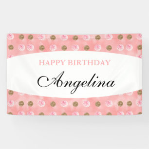 Gepersonaliseerde roze poka-Dot Birthday Banner