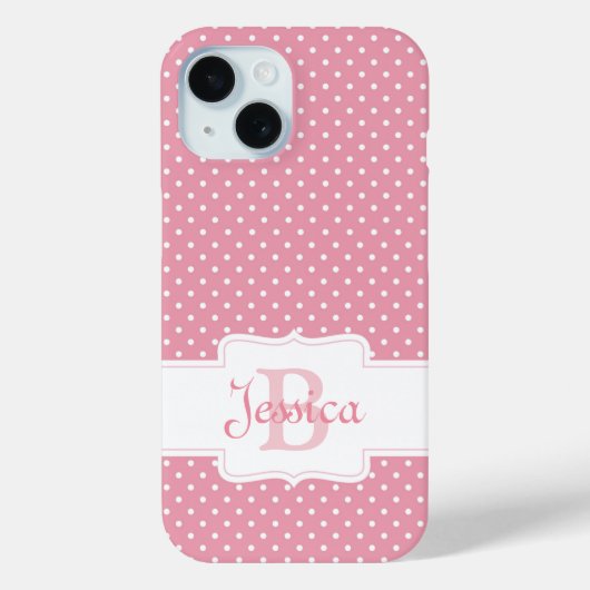Gepersonaliseerde roze pokadot Case-Mate iPhone case (Achterkant)