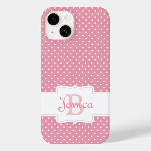 Gepersonaliseerde roze pokadot Case-Mate iPhone case (Achterkant)
