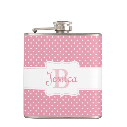 Gepersonaliseerde roze pokadot heupfles (Voorkant)