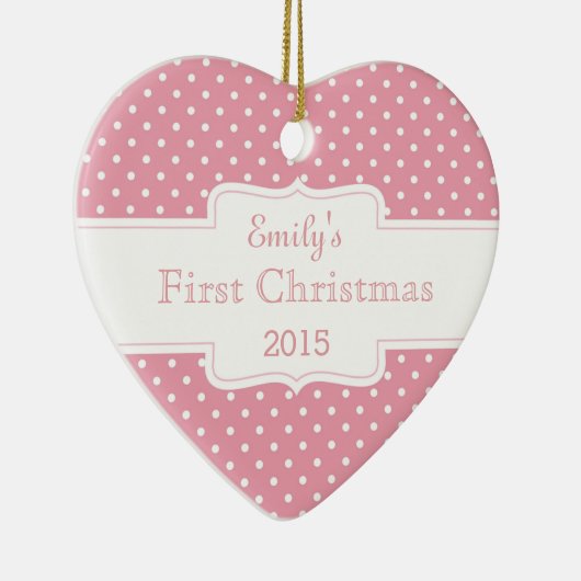Gepersonaliseerde roze pokadot keramisch ornament (Rechts)