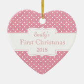 Gepersonaliseerde roze pokadot keramisch ornament (Voorkant)