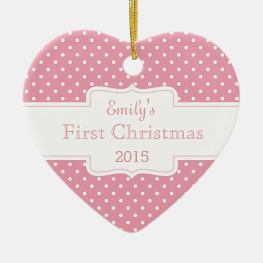 Gepersonaliseerde roze pokadot keramisch ornament (Voorkant)