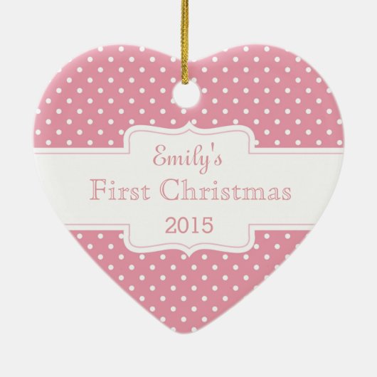 Gepersonaliseerde roze pokadot keramisch ornament (Achterkant)