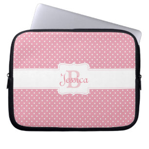Gepersonaliseerde roze pokadot laptop sleeve