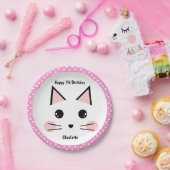Gepersonaliseerde roze pols t Kitty Cat Papieren Bordje (Feest)