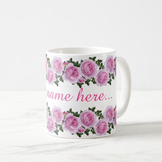 Gepersonaliseerde  roze pony's koffiemok (Voorkant rechts)