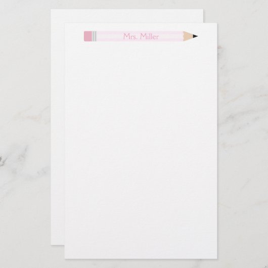 Gepersonaliseerde Roze Potlood Leraar Custom Briefpapier (Voorkant / Achterkant)